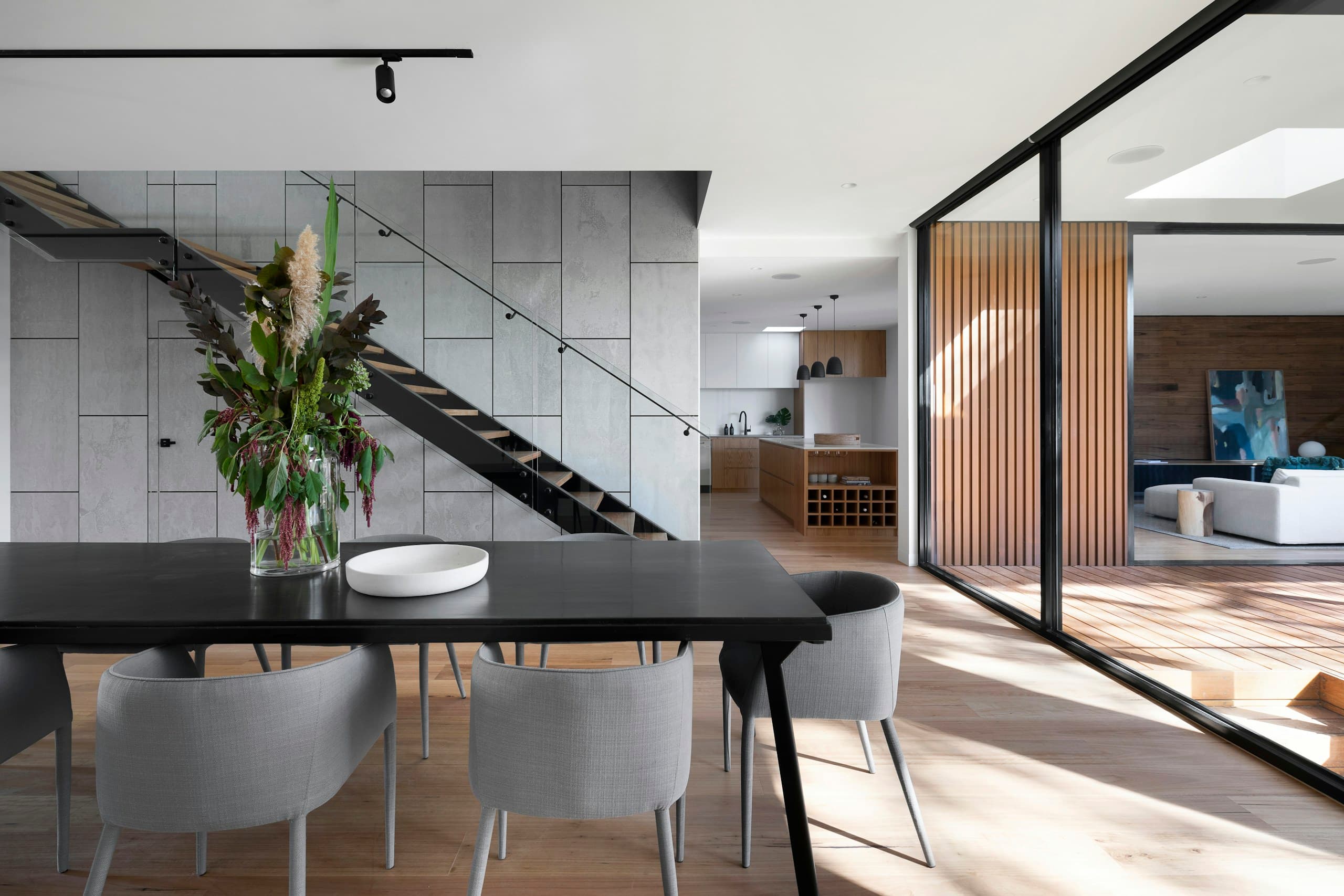 Calm, light-filled interior with natural textures